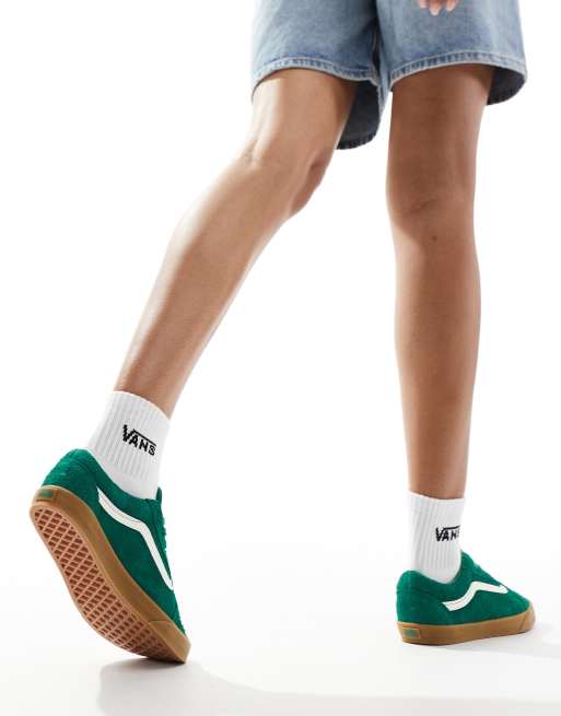 Vans Old Skool Lowpro fluffy suede gum sole sneakers in green, 3 of 5