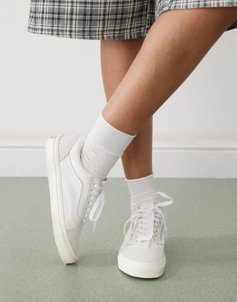 Vans Old Skool monochrome checkerboard trainers in white - view 1