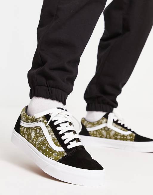 Vans Old Skool paisley trainers in black and olive green