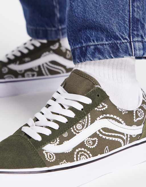 Vans Old Skool Peace Baskets motif cachemire Vert kaki ASOS