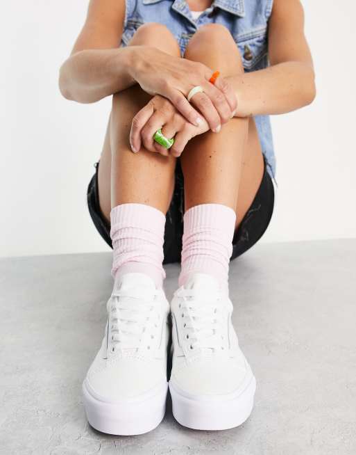 Vans Old Skool platform sneakers in true white , 4 of 4