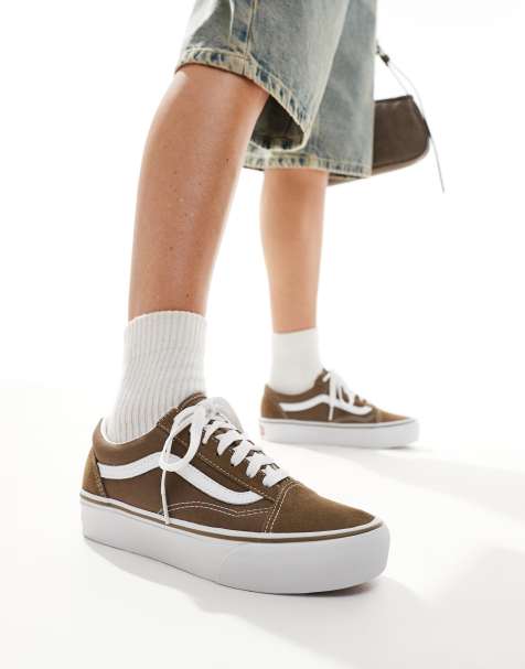 Vans old skool platform trainers in mid brown - view 1