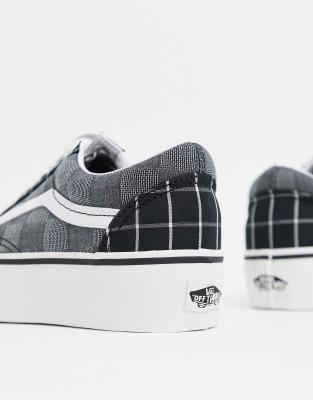 vans old skool platform woven check sneakers in multi