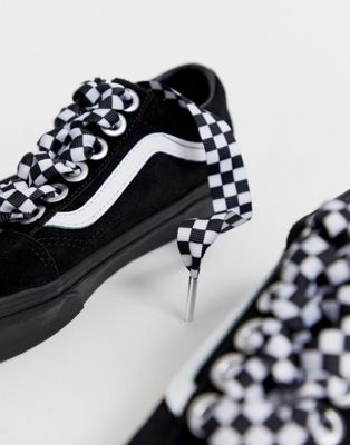 vans old skool black with checkerboard laces sneakers