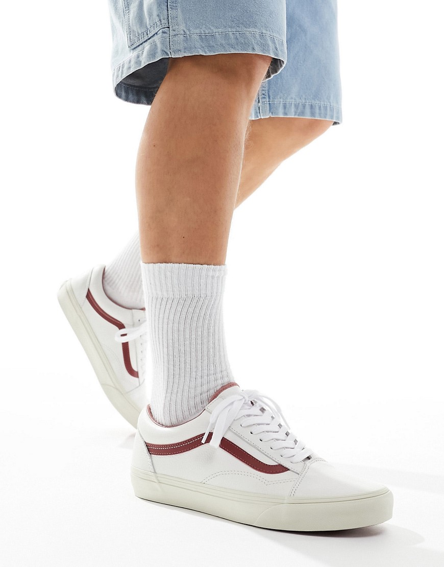 Vans Old Skool Premium Leather Sneakers In White And Red