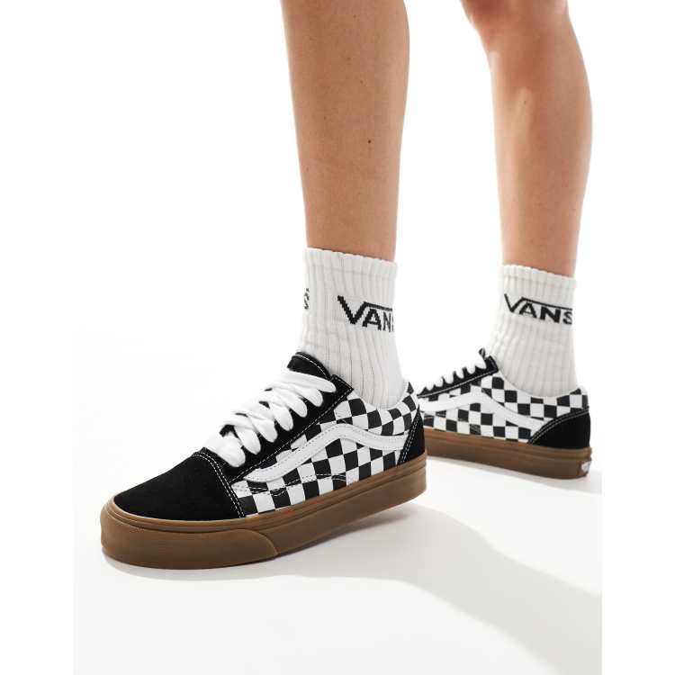 Vans Old Skool Sneaker mit Oversize Schnursenkeln Schachbrettmuster in Schwarz und WeiB und Gummisohle ASOS
