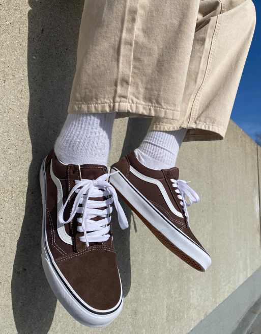 Brown vans shop on feet