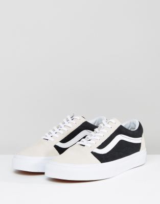 color block old skool vans white and black
