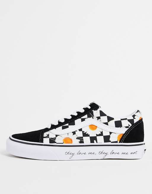 Checkered vans store with daisies