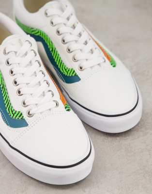 vans old skool white with green stripe