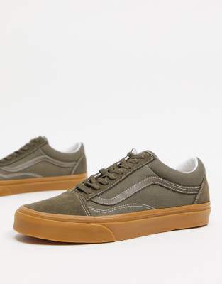 olive green vans with gum sole