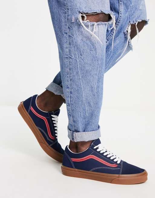 Navy vans shop with gum sole