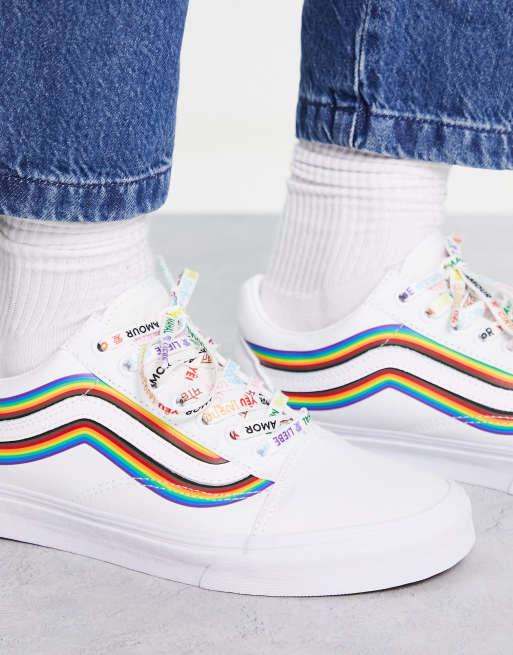 Vans white 2025 with rainbow