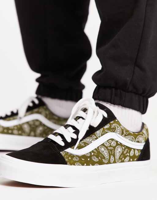 Vans - Old Skool - Sorte og olivengrønne sneakers med paisleyprint , 3 af 4