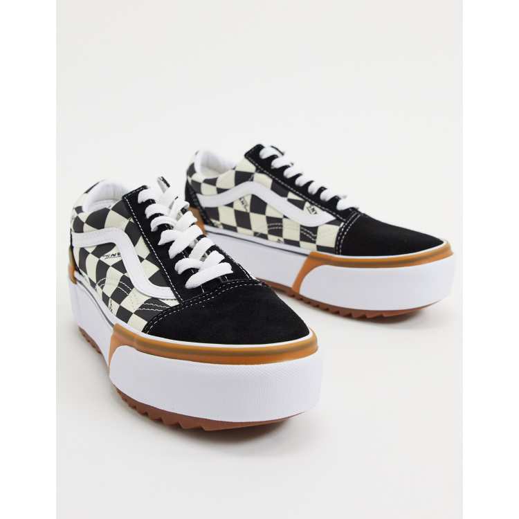 Vans Old Skool Stacked Black Satin Platform Shoes