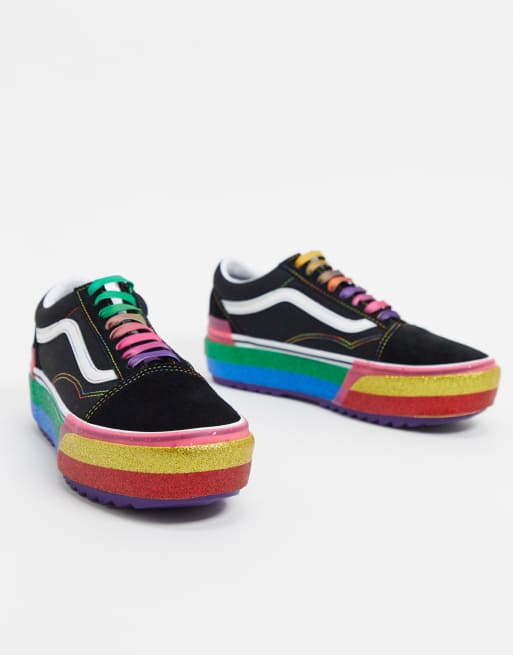 Vans Old Skool Stacked EU 35 Black Rainbow 'Stressed Red