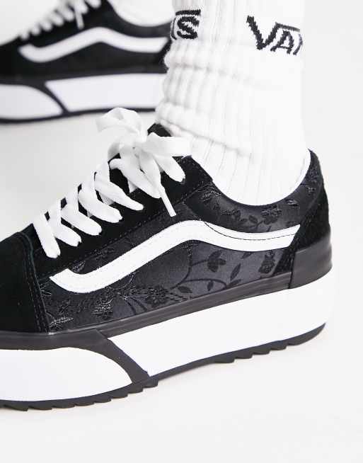 Vans Old Skool Stacked Black Satin Platform Shoes