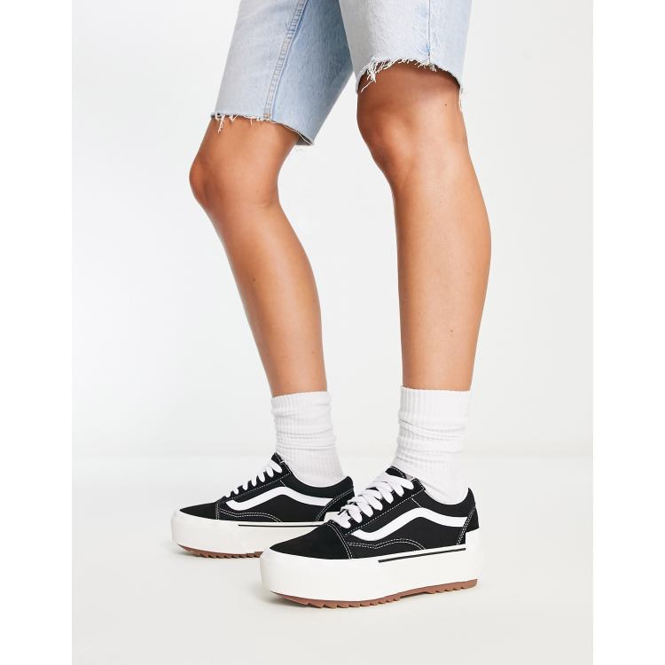 Vans Skool Stacked with waffle tread in black/white | ASOS