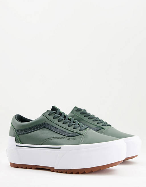  Vans Old Skool Stacked Tumbled Leather trainers in dark green 