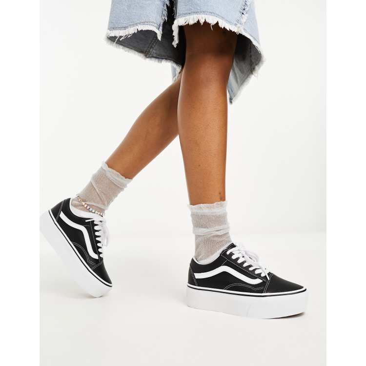 Vans Old Skool Stackform Baskets compens es en cuir Noir et