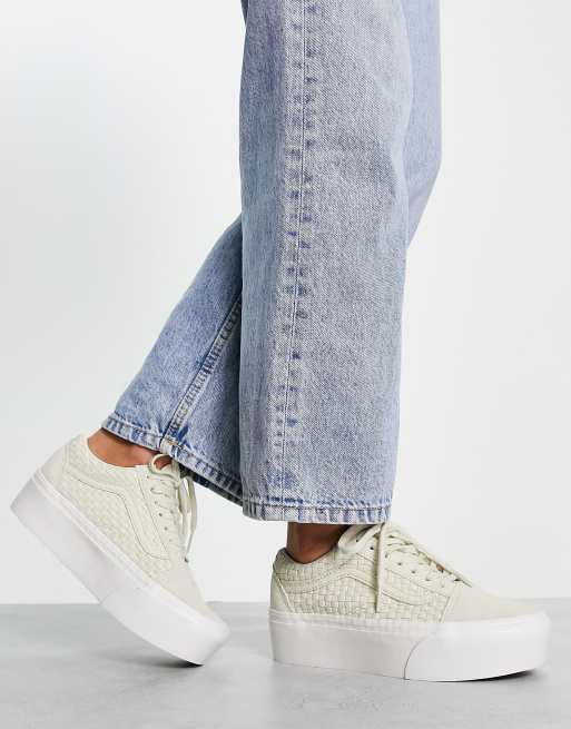 Vans – Old Skool Stackform – Buty sportowe z materiału o waflowej strukturze w kolorze złamanej bieli, na platformie  