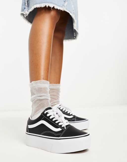 Vans Old Skool Stackform Leather trainers in black and white | ASOS