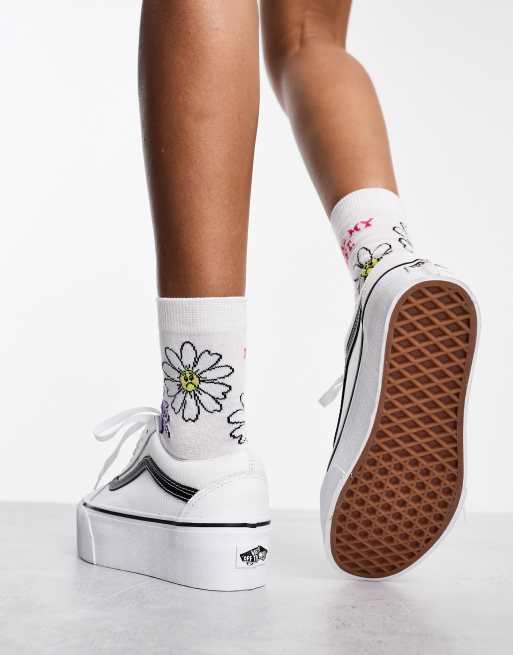 Hoogte overal Beneden afronden Vans – Old Skool Stackform Platform – Leder-Sneaker in Weiß mit seitlichem schwarzem  Streifen | ASOS