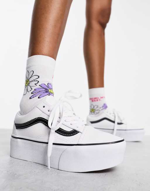 White leather vans on sale platform