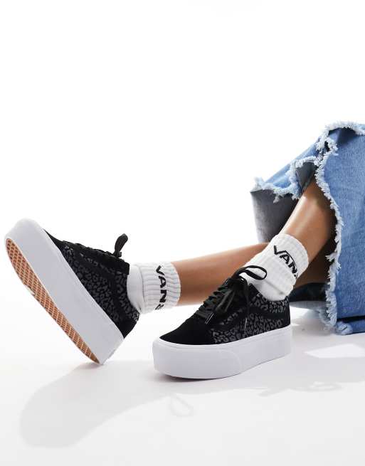 Vans Old Skool Stackform Sneaker in Schwarz mit gesticktem Leopardenmuster