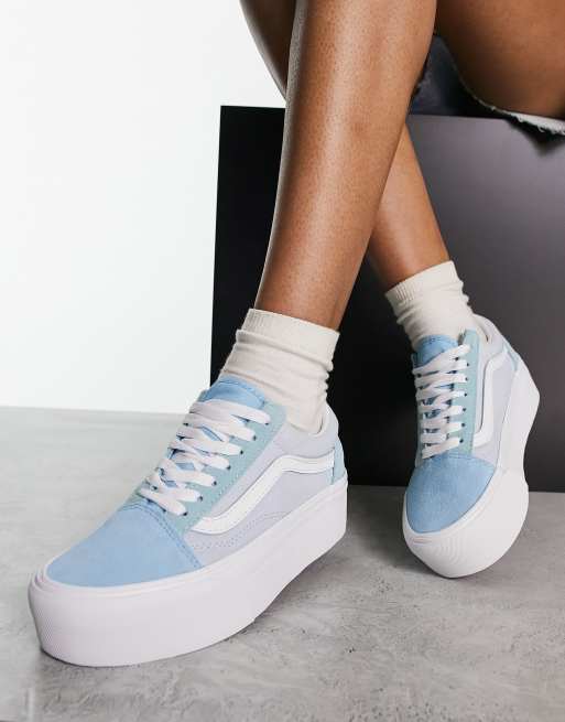 Baby blue vans on sale with checkerboard stripe