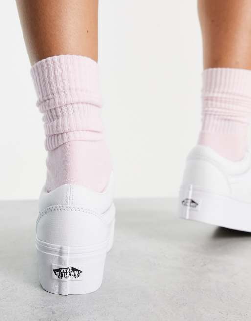 vans old skool triple white on feet