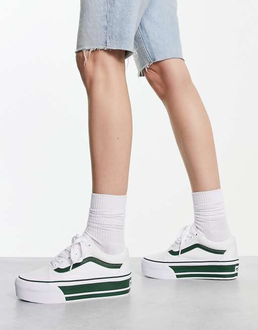 Vans Old Skool Stackform sneakers in white with green sports stripes