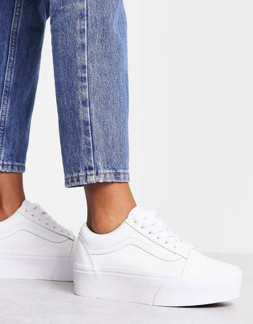 Vans Old Skool Stackform Sneakers van leer in drievoudig wit exclusief bij ASOS