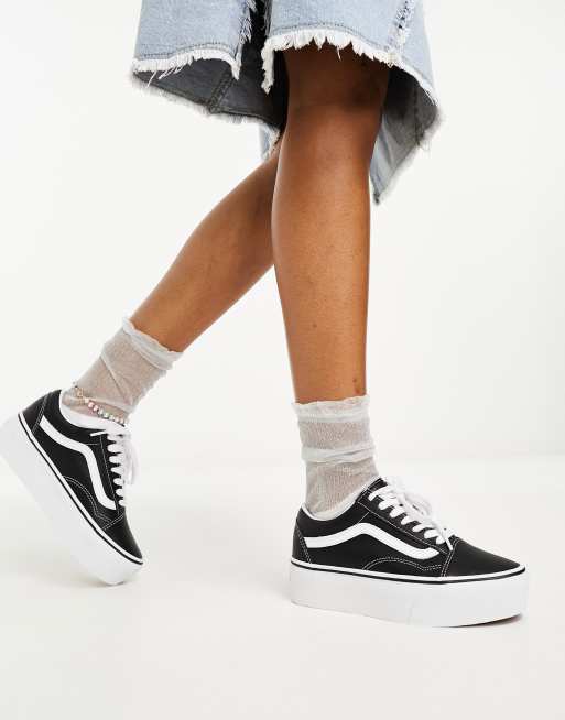 Vans - Old Skool - Stackform - Sorte og hvide sneakers i læder
