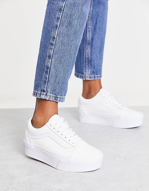ecstasy Faktisk Fil Vans Old Skool Stackform trainers in triple white leather Exclusive at ASOS  | ASOS