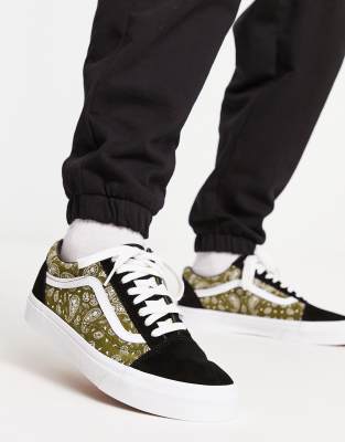Vans Old Skool Suede Paisley Printed Sneakers In Olive And Black-multi In Multi