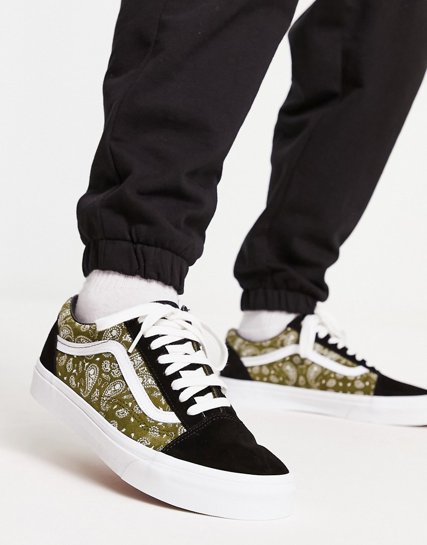 Vans Old Skool suede paisley printed sneakers in olive and black-Multi