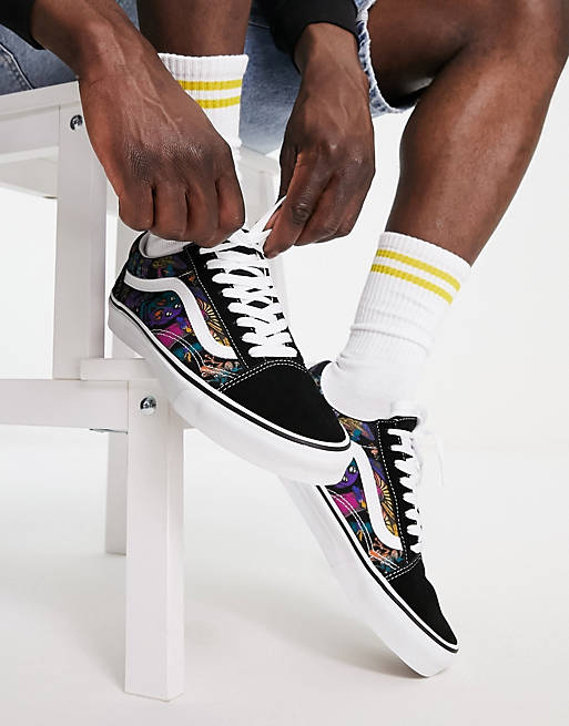 Vans – Old Skool – Svarta sneakers med färgglatt droppmönster 