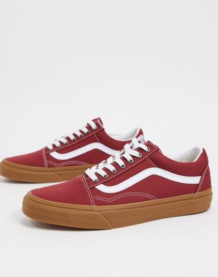 Vans Old Skool trainer with gum sole in red