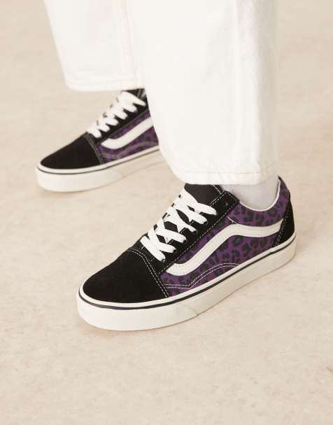 Vans Old Skool trainers in black and purple leopard print - view 1
