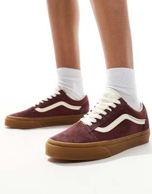 Vans Vans old skool trainers in burgundy with gum sole-Brown
