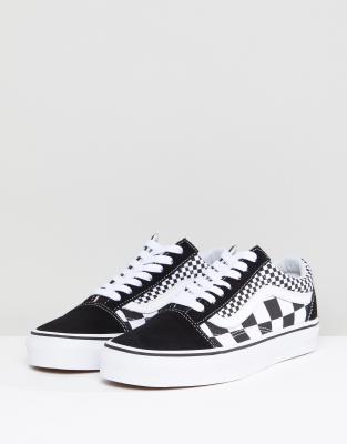black & white old skool mix checker trainers