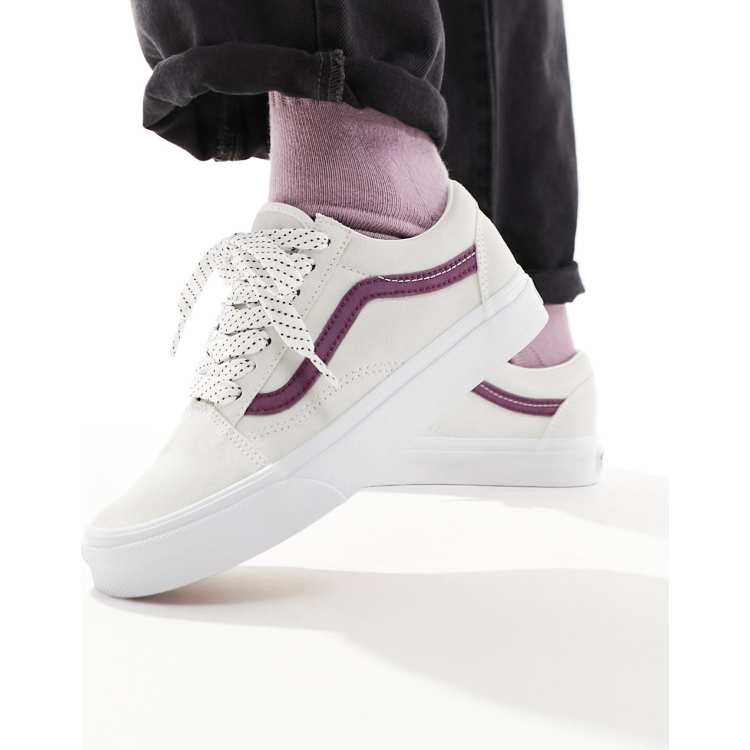 Vans Old Skool trainers in off white and deep purple with lace interest ASOS