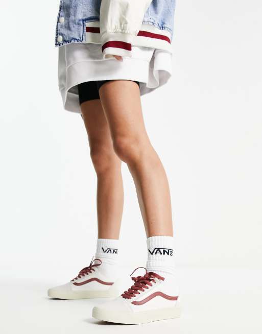 Vans old skool white and hot sale red trainers