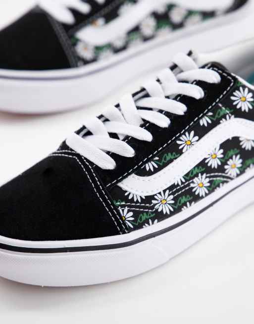 Vans Old Skool trainers with flower print in black