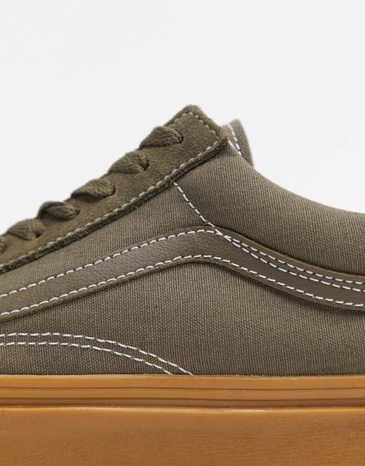 Vans old skool olive green cheap gum sole