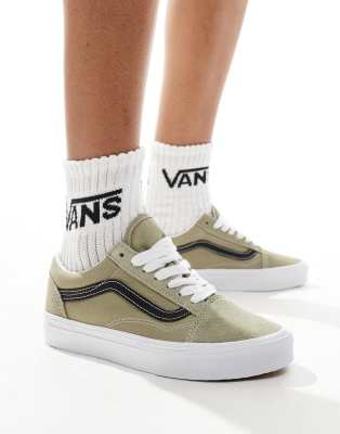 Vans old skool trainers with oversized laces in light beige-White