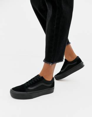 black platform vans slip on