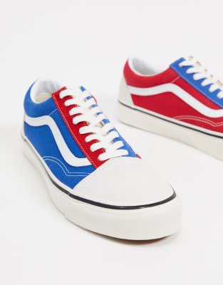 red white and blue vans old skool