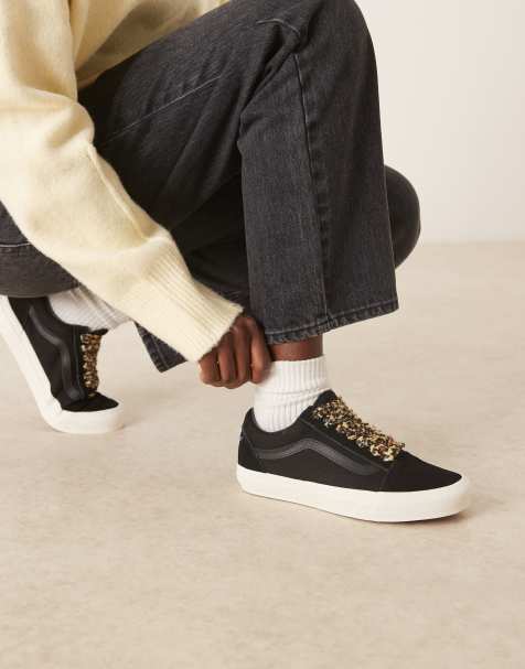 Vans Old Skool Y2K sneakers in black with cheetah print laces - view 1